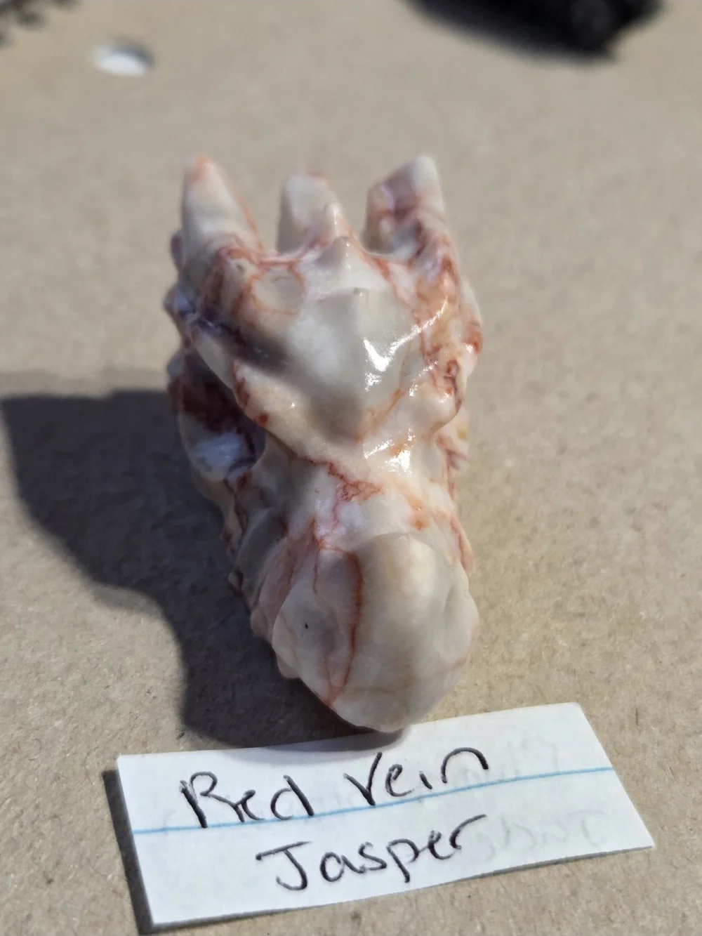 Detailed Red Vein Jasper Crystal Carved Dragon Head Stone Sculpture Decor